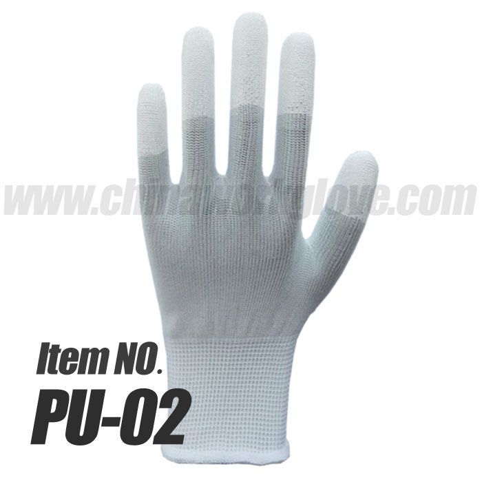 13G Polyester/Nylon PU Finger Coated Gloves/ Polyurethane Dipping Top Fit Gloves